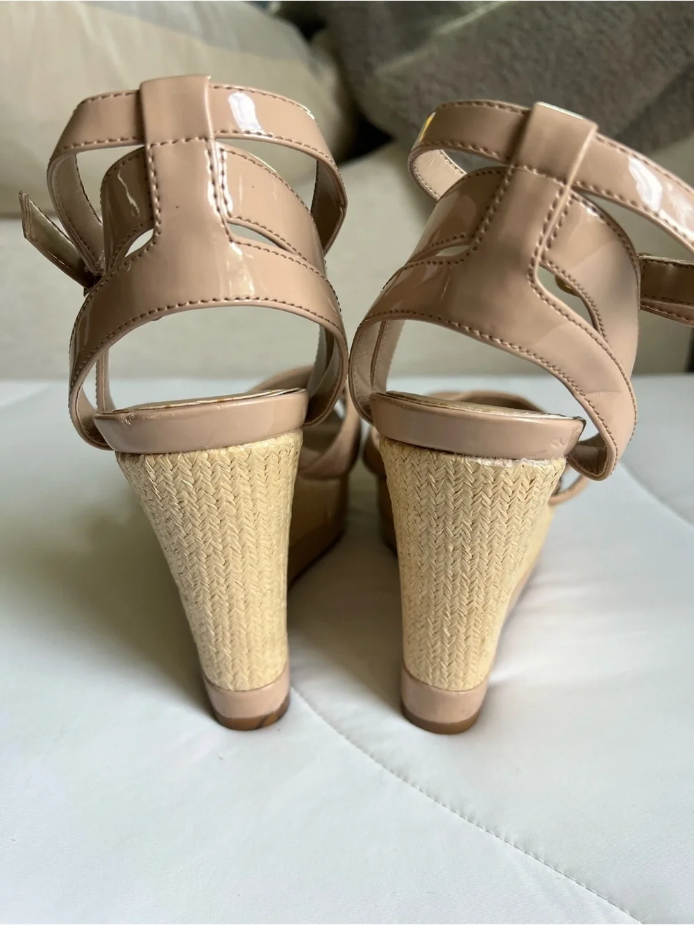 Gianni Bini Nude Ankle-Strap Wedge Sandals - Women's size 8.5 Straw